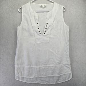 Artisan NY Linen Shirt Women S Blouse Sleeveless Pullover White Lace Up